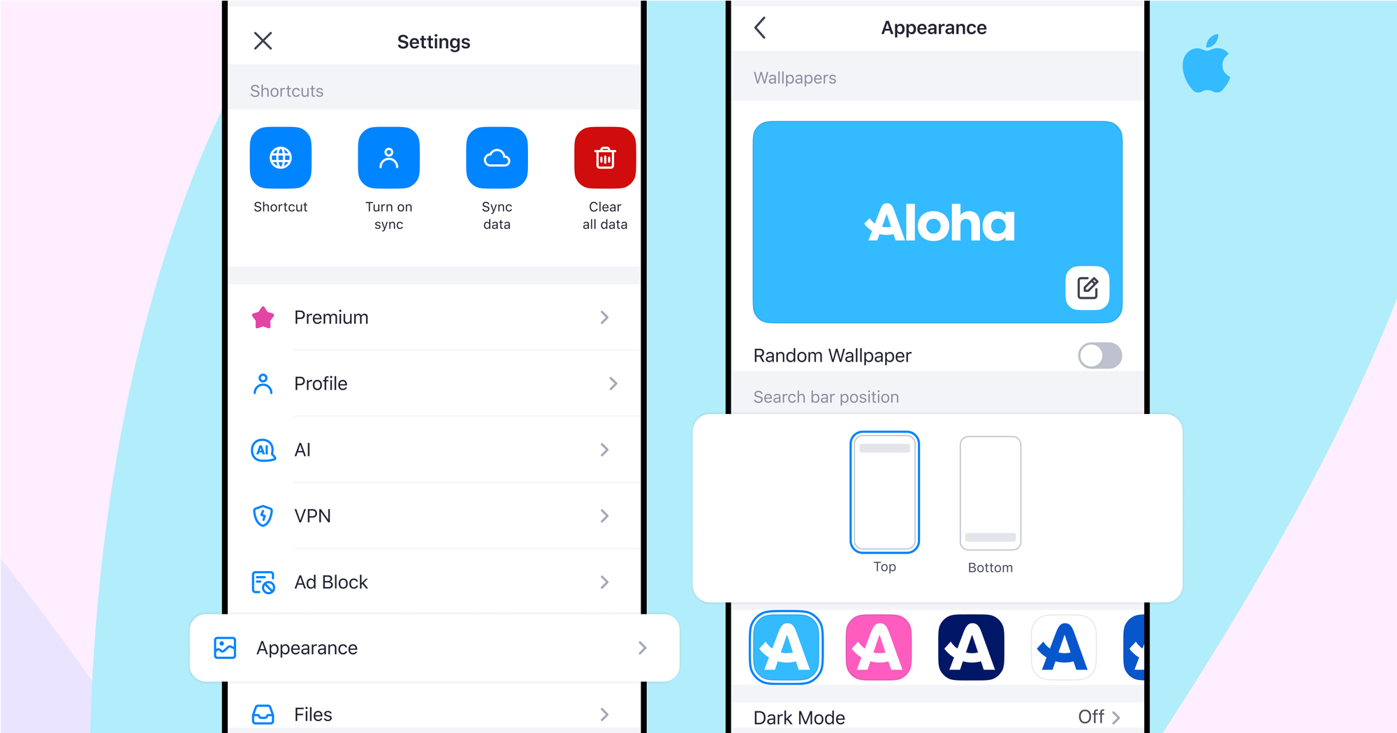 Choose Your Address Bar Placement in Aloha Browser for iOS