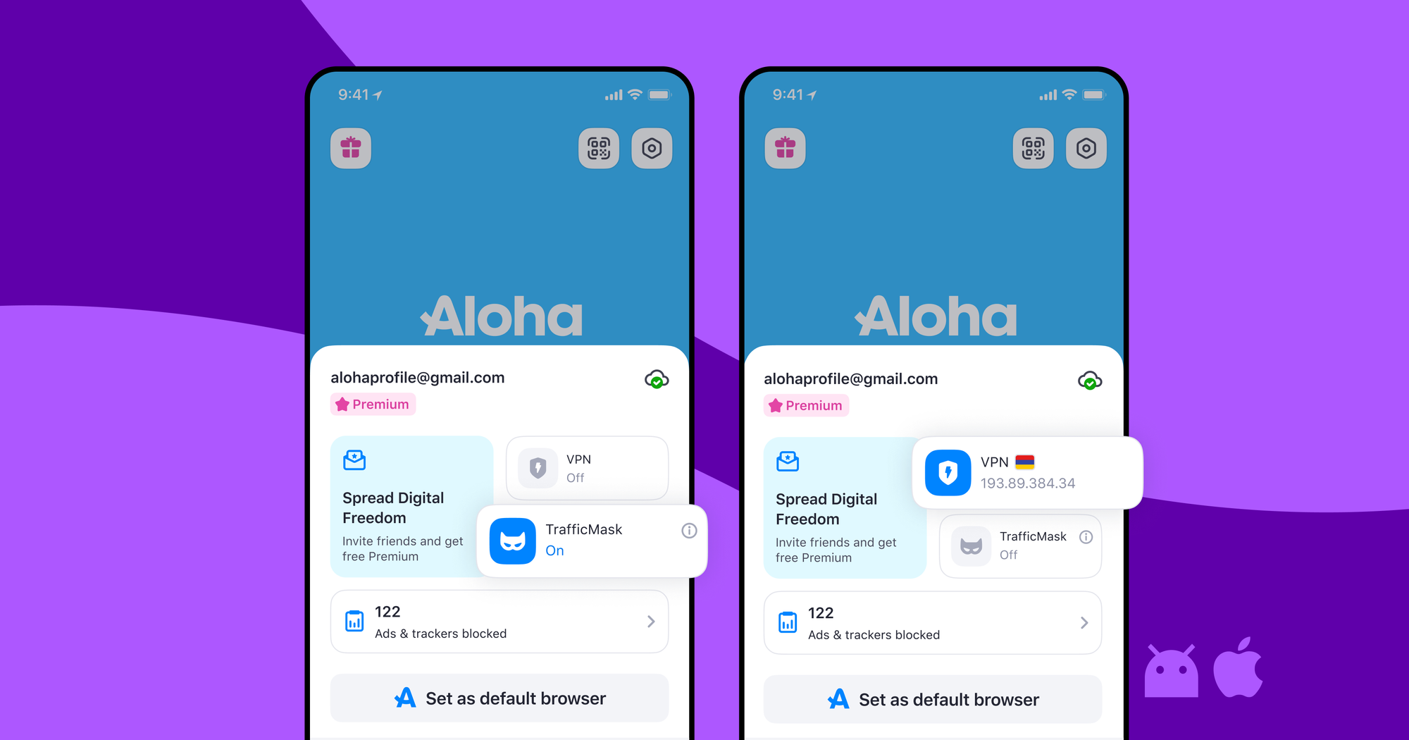 How to Set Up VPN and TrafficMask in One Click in Aloha Browser for iOS and Android